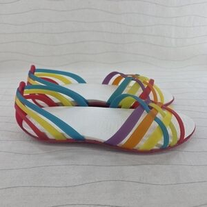 Crocs Womens Isabella Huarache Jelly Flat Sandals Rainbow Multicolor Shoes Sz 7